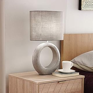 Grey Table Lamp in Ceramic with a Silver Grey Finish and Grey Cotton Lamp Shade
