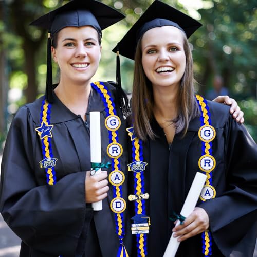 Image of Graduation Leis Class of 2026 Decorations, Handmade Double Braided Graduation Ribbon Leis with Glitter Pins for Him Her High School College Congrats Party Supplies (Blue & Gold)