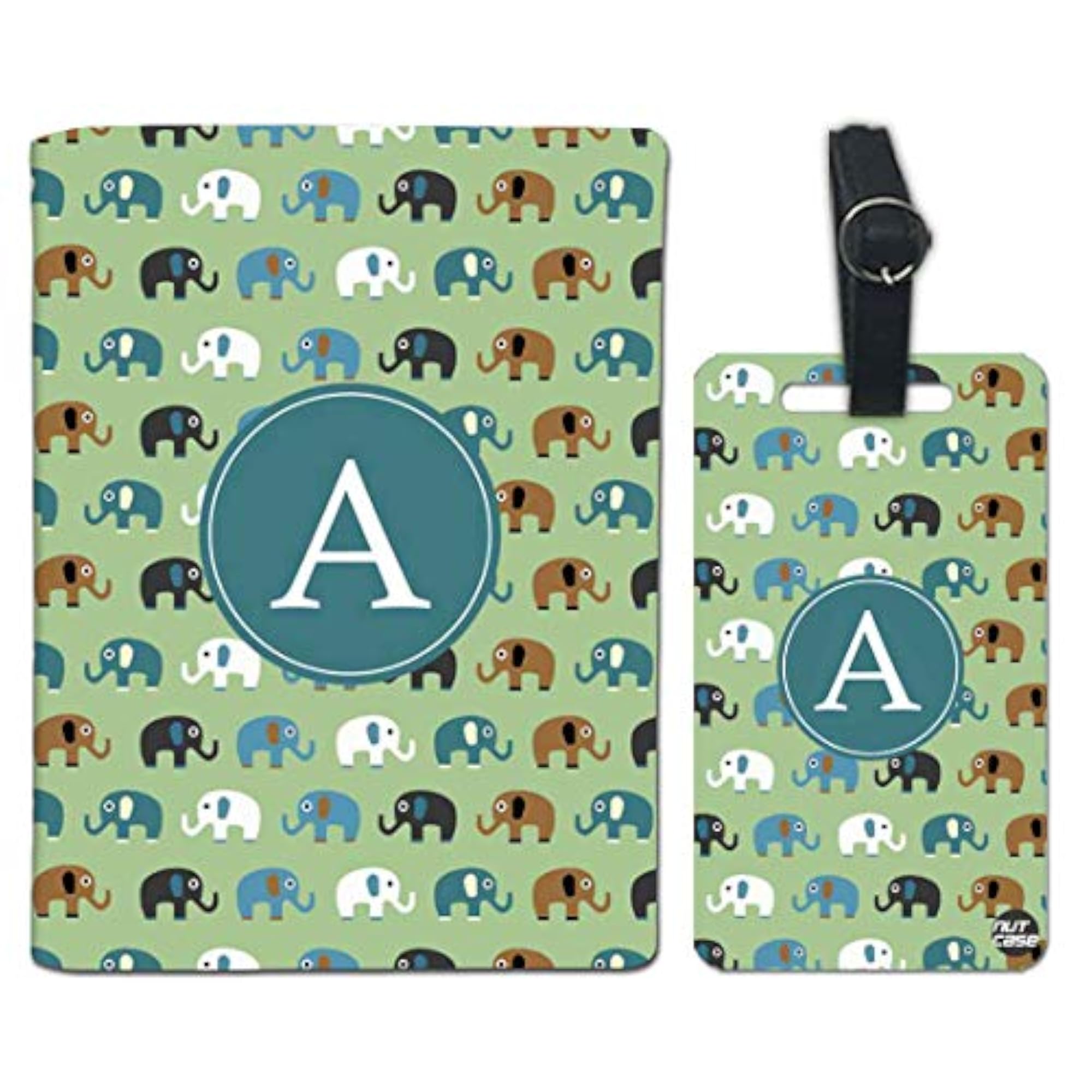 Personalized Green Elephants Passport Cover & Luggage Tag Set