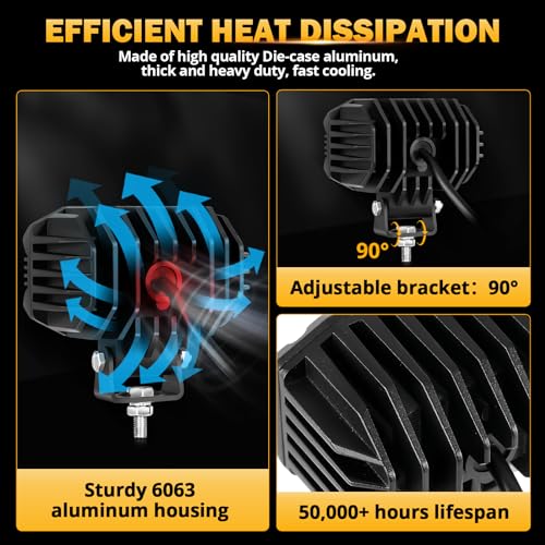 Image of Auxbeam 4In LED Offroad Light for Truck, 60W LED Driving Pod Lights Super Flood Beam 2Pcs Led Pods A-Pillars Bumper Offroad Lights Automotive Light Bar IP68 Waterproof for Jeep Motorcycle SUV Trucks