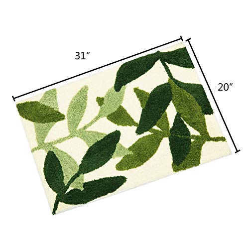 Hi Space Leaf Bath Mat Bath Rugs Non-Slip Plush Shaggy Bathroom Mat Boho Soft Fluffy Microfiber Machine Washable Absorbent Doormat, 20''X31'' Green Tropical Bamboo Leaf #TOP1