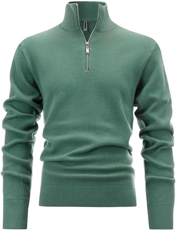Men's Stand Up Collar Sweater Half Zipper Color Blocked Knit Sweaters Men Clothing