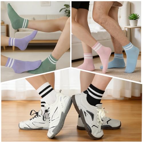 Image of Womens Crew Socks Striped Trim Casual Crew Socks Mid Calf Ankle Sock Vintage Retro Gym Running 6 /8 Pack