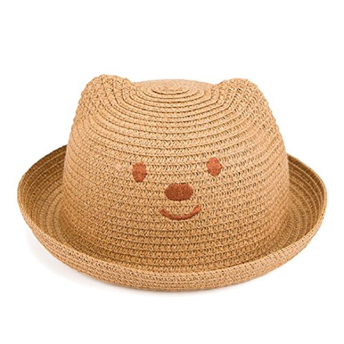 Straw Baby Ear Floppy Drawstring Chin Strap 3-6 Years Sun Hat for Girls Boys Children