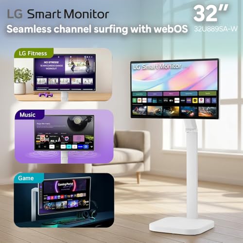 Image of LG Swing 32U889SA-W 32 inch 4K UHD (3840x2160) IPS Multi-Touch Smart Monitor Bundle | HDR10, webOS, Built-in Speakers, HDMI & USB-C Connectivity, Adjustable Wheeled Stand + HDMI Cable + Cable Ties + More