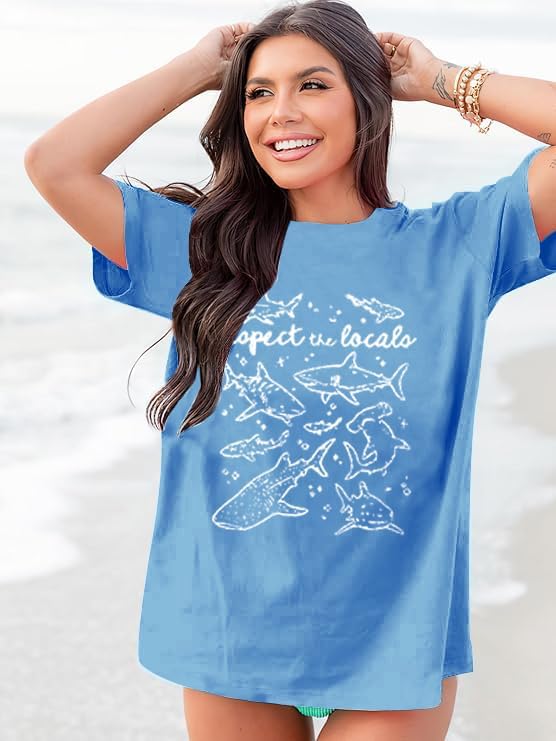 Beach Shirts for Women Respect The Locals Shirts Whale Shark T-Shirt Hawaiian Tee Sea Animals Short Sleeves Tops - Image 2