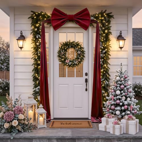 20 x 71 Inch Extra Large Velvet Bows for Christmas Tree - 1 Pack Giant Velvet Bow Christmas Tree Topper Decor with Long Streamers for Xmas Tree Front Door Home Party Bow Ornaments (Burgundy) - image 4