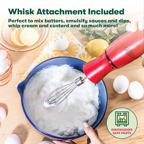 BELLA 2-Speed Hand Immersion Blender with Whisk Attachment, 250 Watt, Red, Immersion Blender with Dishwasher Safe Whisk & Blending Attachments for Food Prep (14460) image 5