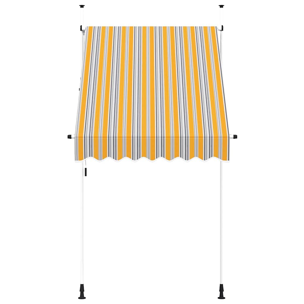 Toldo Manual Retráctil 150 cm Amarillo y Azul Rayas | Poliéster con Revestimiento PU, Impermeable, Desmontable y Lavable, Estructura de Acero, Manivela Ajustable