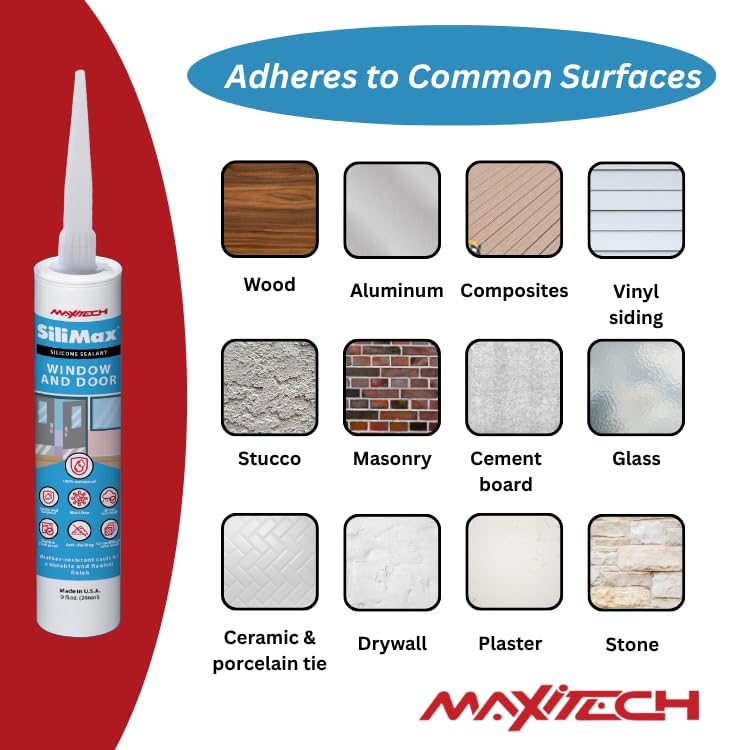 Window & Door – 100% Silicone Caulk White, Window Seal, RTV Silicone Sealant Indoor & Outdoor Caulking Weatherproof Adhesive – 9.5 oz Cartridge, 12-Pack (12 Pack, 12, Count)