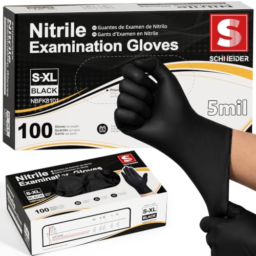 Image of Schneider Medical Black Nitrile Exam Gloves, 5 Mil Latex-Free & Powder-Free Disposable Gloves for Cooking