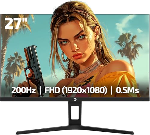 GAMEPOWER Kaze T20 Gaming Monitor 27 Zoll, 200 Hz, Full HD 1080p Bildschirm, 0,5 ms Fast IPS, 130% sRGB, FreeSync & G-Sync, Front-Nachtlicht, Headset-Halterung, mit Lautsprecher