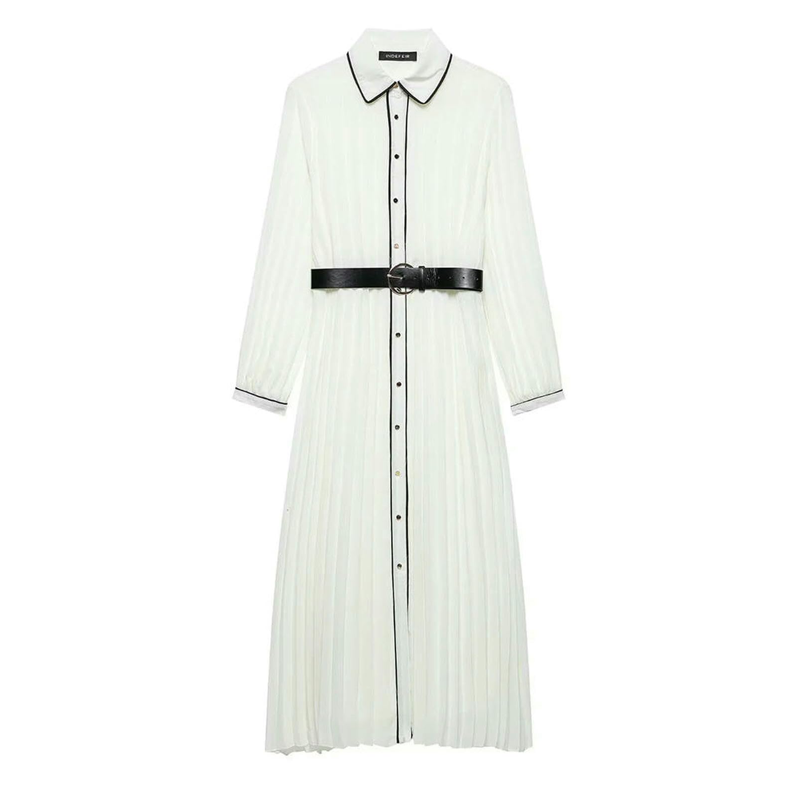 Vestiti a Maniche Lunghe Abito Pieghe con Giro da Donna, Petto Singolo Manica Lunga Corsetta Cintura, Elegante Lungo, Abbigliamento Femminile Elegante, Vestito alla Moda