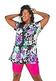 Swimsuits For All Swim 365 Women's Plus Size Longer Length Short-Sleeve Swim Tunic - 18, Pink Graphic Peony