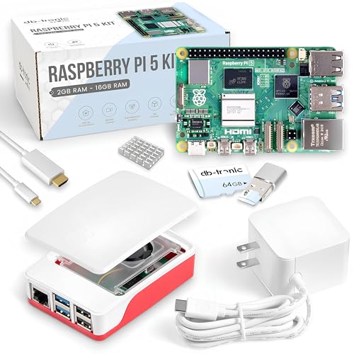 Raspberry Pi 5 4GB Starter Kit | 64GB Edition | Official 27W Power Supply | Official Case with Fan | 4K Micro HDMI Cable 1 m | Aluminium Heatsink