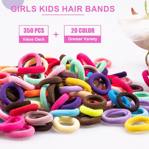 350 PCS Multicolor Cotton Hair Ties – Small Baby Hair Elastics for Kids and Girls, No Crease Finger Ponytail Holders (20 Colors) - Image 3