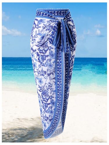 WDIRARA Women's Plus Size Cover Up Boho Floral Beach Skirt Wrap Beach Sarong Coverups3