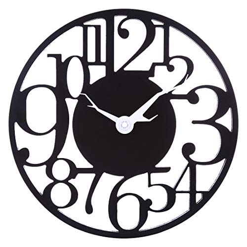Searchyou - 34cm Relojes de Pared de Numerales - Diseño Hueco Creativo Silencioso para Decoración Salón Dormitorio - (Negro)