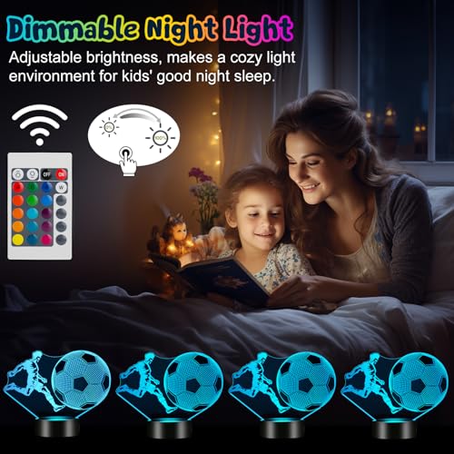 Linkax Fussball Geschenke Jungen, Fußball Geschenke für Jungs, 3D Nachtlicht Optische Täuschung Lampe 16 Farben Ändern, Jungen Deko Kleinigkeiten Geburtstags Geschenke für Fußballfans