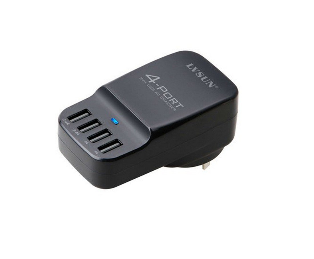 LS de 4U/4 Puerto USB Cargador de viaje con función de carga rápida (2 x 2,4 A y 2 x 1 a)/34 W/Negro