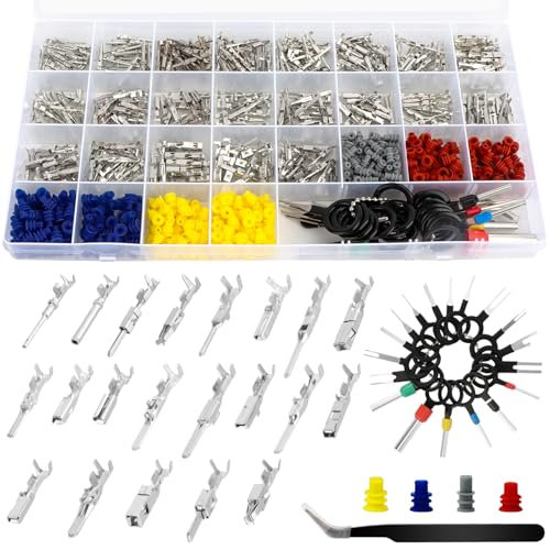 QLOUNI Kit de 814 Piezas Terminales Faston, 1,0/1,5/1,8/2,2/2,5/2,8/3,5 mm,Conectores de Terminal de Electricos Macho y Hembra,Surtido de Conectores Electricos Para Coche