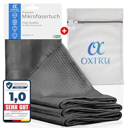 OXIRU® Mikrofasertücher 40x40 Set - Premium Geschirrtücher Mikrofaser, Streifenfreie Fenstertücher, Hochglanzfronten Tücher, Glastücher und Auto Microfasertücher