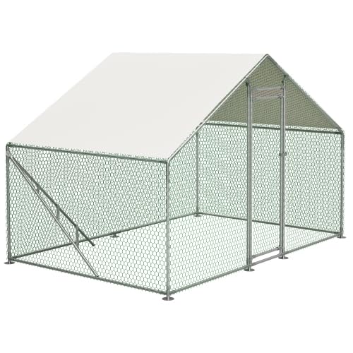 Gallinero de 3 x 2 x 2 m de acero galvanizado, con estructura de escalada y escalera, techo de polietileno impermeable y cerradura de seguridad, pajarera para pollos, conejos, conejos, patos