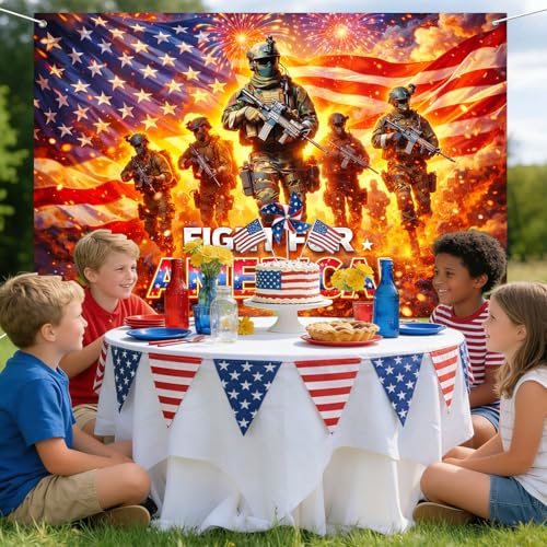 Image of IVN Patriotic Soldier Backdrop Banner 71 x 43 Inch 4th of July Veterans Day Memorial Day Party Decorations Supplies Independence Day Themed America Photo Booth Backdrop Banner