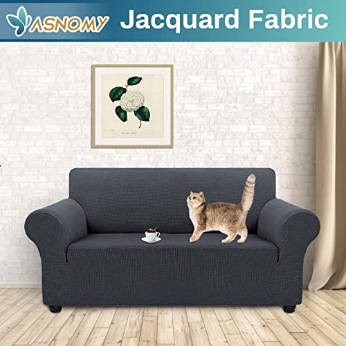 Asnomy Sofa Covers For 2 Cushion Couch Stretch Loveseat Covers Slipcovers, Pet Protector Furniture Covers For Dogs Cats Spandex Jacquard Fabric Small Checks （Medium，Charcoal Ash） #TOP1