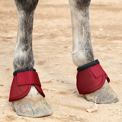 Image of Equine Ballistic Overreach Bell Boots - No-Turn Horse Hoof Protection Boots (Sold in Pairs) WineRed Medium