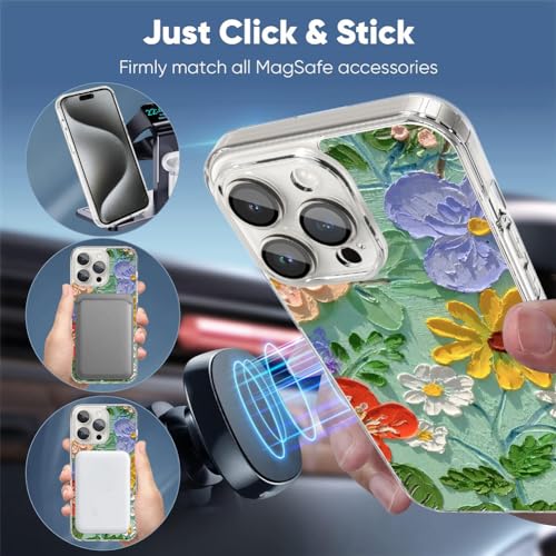 Coque iPhone 15 Pro Max Magsafe OOK transparente motif floral rétro - 4