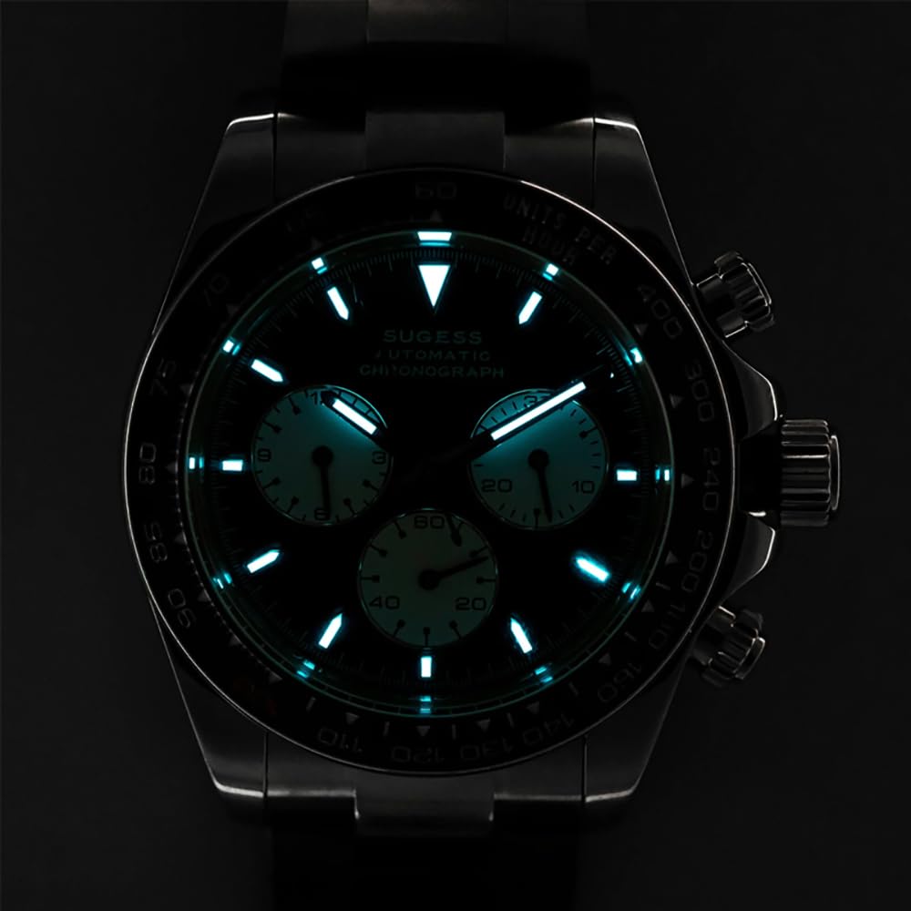Seestern Sugess S418-2 Chronograph Automatik Stahl Schwarz Weiß Keramik Herrenuhr, blau, Armband