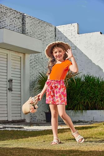Image of Arshiner Toddler Girls 3 Piece Outfit Set Puff Sleeve Square Neck Top with Shorts and Matching Headband Summer Clothes 2T-8Y