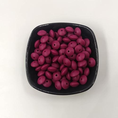 Miniatura 4 de 200 Uds. Color vino tinto Silicona Abacus Perlas Accesorio 0.472 in Silicona Perlas Abacus Perlas Perlas Planas Forma de Lenteja Kenchain DIY