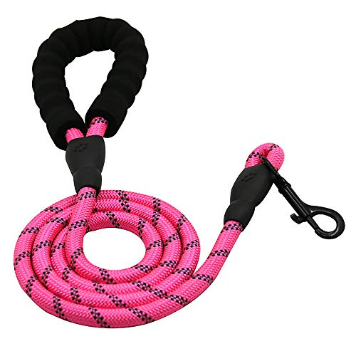 Correa de Perro Fuerte para Medianos y Grandes, 150 cm Con Asa Acolchada e Hilos Reflectantes, para Correr y Adiestramiento (Rosa)
