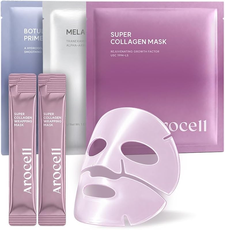AROCELL Kit com 4 Máscaras Faciais, incluindo Super Collagen Mask, Botulcare Mask EX, Mela TXA Mask e Collagen Wrapping Mask Mini