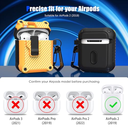 Image of RFUNGUANGO AirPods 2 Case with Lock Magnetic Lid, Carbon Yellow
