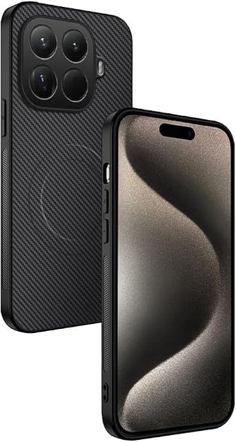 Case for Xiaomi Mi 15T Pro Compatible Magsafe, Carbon Fiber & Flexible Silicone Bumper Cover Black