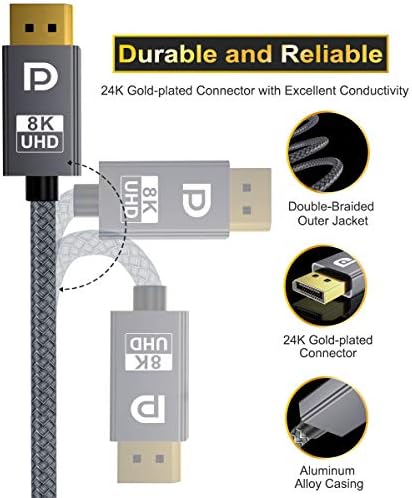 Basesailor 8K 60Hz DisplayPort Cable 3M (2-Pack),DP 1.4 Male Ultra High Speed Cord for Laptop/PC/TV/Gaming Monitor,Support HBR3 Bandwidth of 32.4Gbps,4K@144Hz,2K@165Hz,1080P@240Hz(DP 1.2 Compatible)