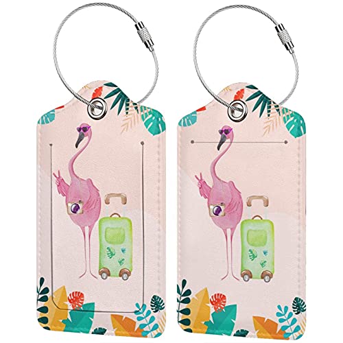 Yilad Flamingo 2 Pcs Luggage Tags, Privacy Cover Id Label with Stainless Steel Loop and Address Card for Suitcases & Travel Bags