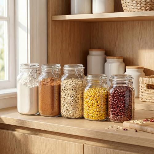 Image of 78oz Large Square Glass Jars with Airtight Lids, Wide Mouth Mason Jars 3P | Air Tight Glass Food Storage Containers with Lids Keep Food Dry & Fresh, Best Canister for Flour, Sugar, Cereal, Rice, Coffee