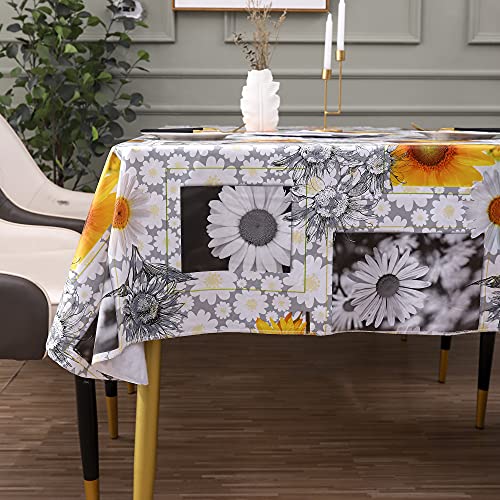 Image of Heavy Duty Vinyl Tablecloth with Flannel Backing Waterproof Oil-Proof Plastic Table Cloth Stain-Resistant Wipeable Rectangle or Square Table Cover for Indoor and Outdoor ( Sunflower, 60X84 Inch)