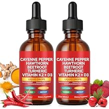 Cayenne Pepper Drops Supplement,2Pack Rethes Cayenne Pepper Liquid Drops for Digestive Support Vitamin D3 K2 Beet Root Powder, Ceylon Cinnamon Digestion, Circulatory Heath Support - 2 Fl Oz