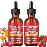 2 Pack Cayenne Pepper Drops, Liquid Cayenne Pepper Organic, Cayenne Health Supplements, Cayenne Pepper Hawthorn Beet Root Turmeric Curcumin, Vitamin K2 & D3, Vegan-Friendly