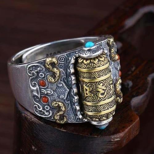 Nine-eyed Dzi Ring, Feng Shui Lucky Rings for Men and Women, Six-word Mantra Tibetan Buddhism Ring, Buddhist Meditation Amulet, Adjustable Rotating Blessing Rings Bring Wealth and Happiness2