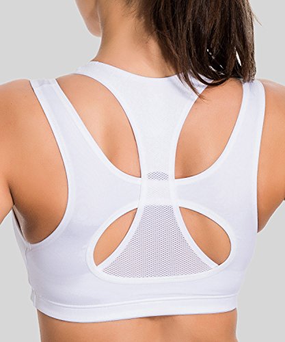 Image of SYROKAN Women's Double Straps Racerback Sports Bra | High Impact, Mesh Racerback, One-Piece Molded Cups, Wireless, Front Mesh Panel, Full Coverage