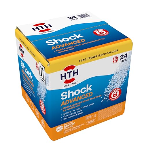 Image of HTH 52065 Pool Care Shock Advanced, Swimming Pool Chemical - Cal Hypo Formula, Prevents Bacteria & Algae, Restores Crystal Clear Water - Shock Treatment, 1lb Packs (24 Packs)