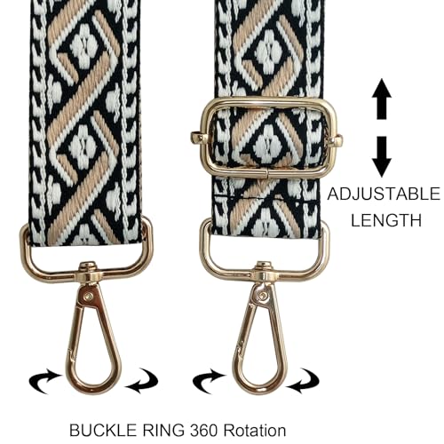 Image of Shoulder Bag Strap Wide Shoulder Purse Strap Adjustable Retro Jacquard Embroidery Multi-pattern Purse Strap Replacement Crossbody Bag Shoulder Strap (R4127-Black)