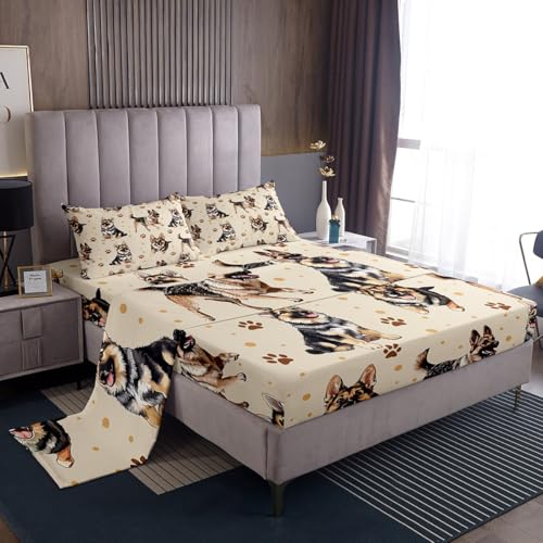 Manfei German Shepherd Kids Bedding Set, 4pcs, Paws Print