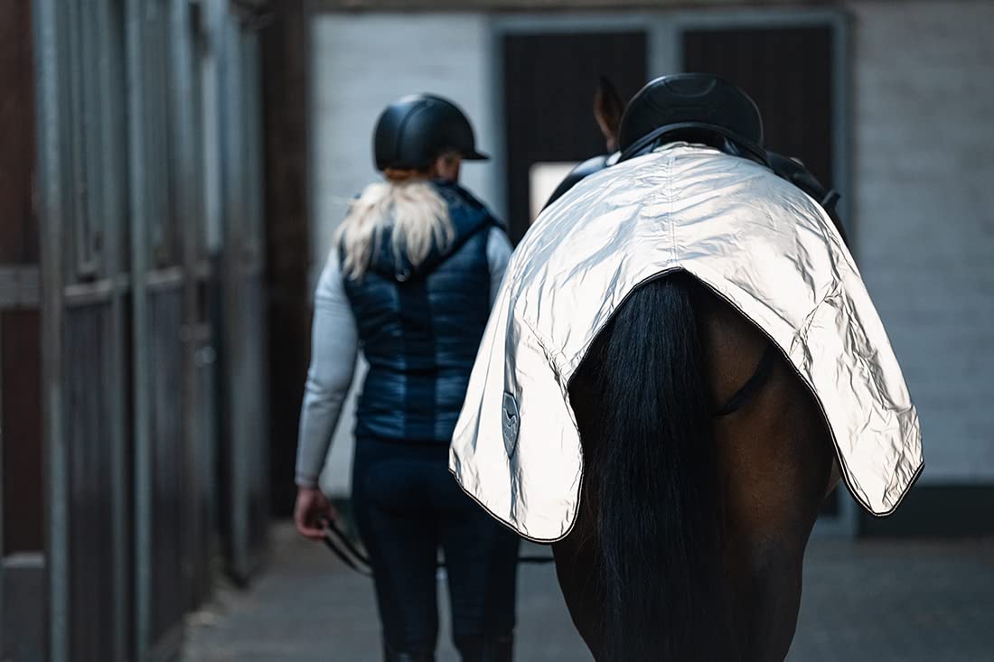 Equinate reflektierende Ausreitdecke Xtreme-Visible - Gr. M -Wasserdicht und Atmungsaktiv mit Fleeceinnenfutter - Für Pferd und Pony Weiß